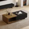 Quoint 120 - 175 cm Extendable Coffee Table with 2 Drawers – Black Walnut Retracted