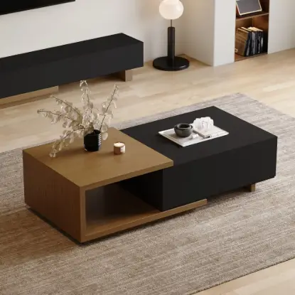 Picture of Quoint 120 - 175 cm Extendable Coffee Table with 2 Drawers – Black Walnut Retracted