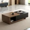 Quoint 120 - 175 cm Extendable Coffee Table with 2 Drawers – Black Walnut Retracted