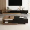 Quoint 120 - 175 cm Extendable Coffee Table with 2 Drawers – Black Walnut Retracted