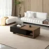 Quoint 120 - 175 cm Extendable Coffee Table with 2 Drawers – Black Walnut Retracted