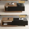 Quoint 120 - 175 cm Extendable Coffee Table with 2 Drawers – Black Walnut Retracted
