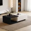 Quoint 120 cm - 175 cm Extendable Coffee Table with 2 Drawers – Black – White Retracted Drawer