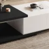 Quoint 120 cm - 175 cm Extendable Coffee Table with 2 Drawers – Black – White Retracted Drawer