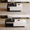 Quoint 120 cm - 175 cm Extendable Coffee Table with 2 Drawers – Black – White Retracted Drawer