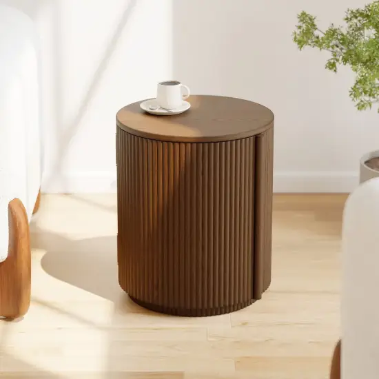 Modern 406 mm Walnut Fluted End table with Storage
