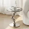 500mm Round Faux Marble Top Chrome Base Silver Side Table