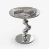 500mm Round Faux Marble Top Chrome Base Silver Side Table