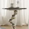 500mm Round Faux Marble Top Chrome Base Silver Side Table