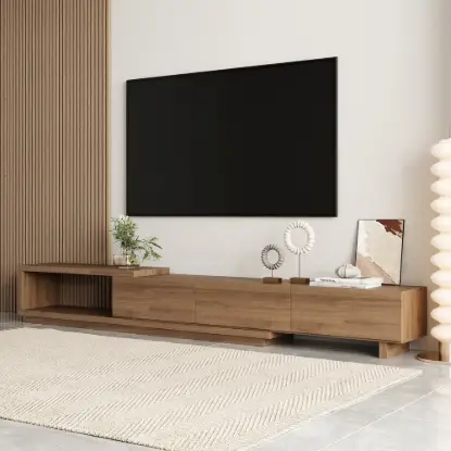 Picture of Quoint 180 - 255 cm Extendable TV Unit with 3 Drawers – 40cm – Walnut Stand Retracted