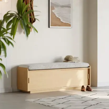 Picture of Wooden Shoe Storage Bench with Cushion