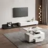Rectangle Wood Extendable TV Stand & White Lift Top Coffee Table Set with Storage