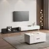 Rectangle Wood Extendable TV Stand & White Lift Top Coffee Table Set with Storage