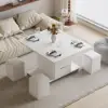Rectangle Wood Extendable TV Stand & White Lift Top Coffee Table Set with Storage