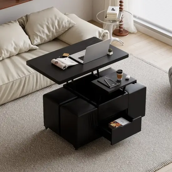 Rectangle Wood Extendable TV Stand & Black Lift Top Coffee Table Set with Storage
