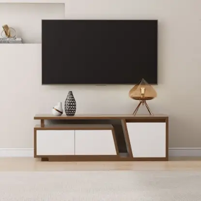 Picture of Fero 120 - 180 cm Extendable TV Unit with 3 Drawers – White Walnut Stand