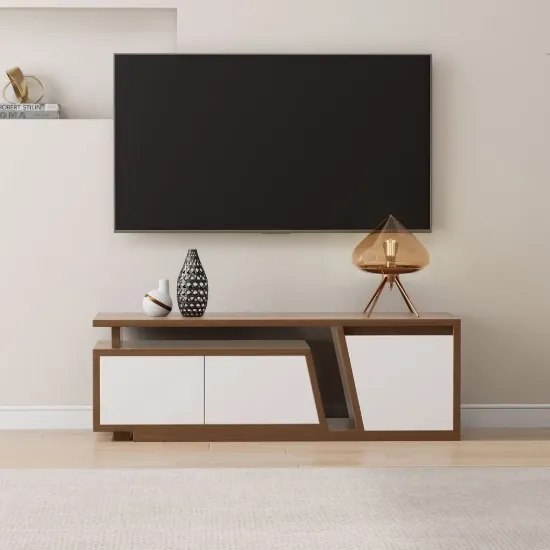 Fero 120 - 180 cm Extendable TV Unit with 3 Drawers – White Walnut Stand