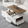 Picture of Minimalist Rectangle White & Walnut Extendable TV Stand & Lift Top Coffee Table Set