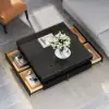 Modern Rectangle Glossy Black Extendable TV Stand & Square Coffee Table Set with Drawers