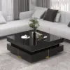 Modern Rectangle Glossy Black Extendable TV Stand & Square Coffee Table Set with Drawers