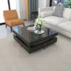 Modern Rectangle Glossy Black Extendable TV Stand & Square Coffee Table Set with Drawers