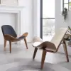 Picture of Modern Tripod Black Leather Shell Lounge Chair (Set of 2) with Single Side in Walnut