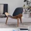 Picture of Modern Tripod Black Leather Shell Lounge Chair (Set of 2) with Single Side in Walnut