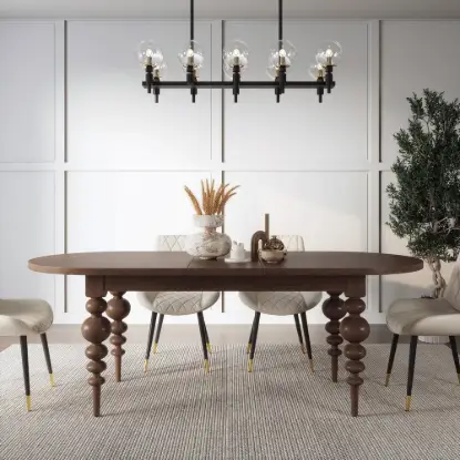 Picture of Mid-Century Modern 170 - 200 cm Extendable Walnut Oval Dining Table, Seats 4–8