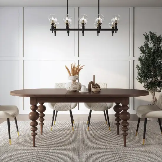 Mid-Century Modern 170 - 200 cm Extendable Walnut Oval Dining Table, Seats 4–8