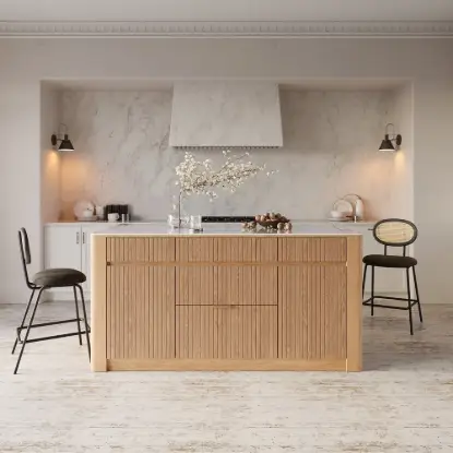 Picture of Mid-Century Modern 183 cm Glossy Sintered Stone Top Kitchen Island with Storage, Natural