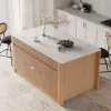 Mid-Century Modern 183 cm Glossy Sintered Stone Top Kitchen Island with Storage, Natural