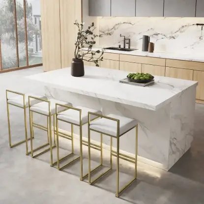 Picture of Japandi 183 cm White Kitchen Island with Storage & LED Lighting