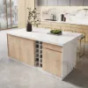 Japandi 183 cm White Kitchen Island with Storage & LED Lighting