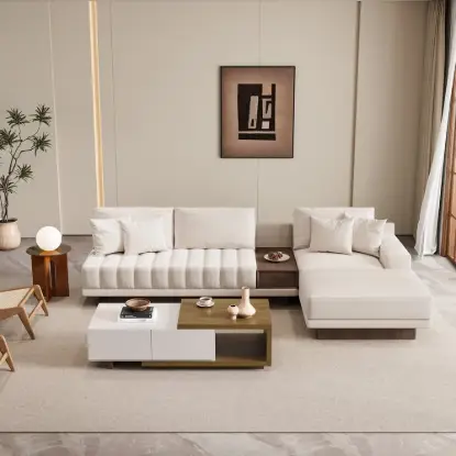Picture of Vewal Modular Fabric Sectional Sofa Set with Walnut Coffee Table