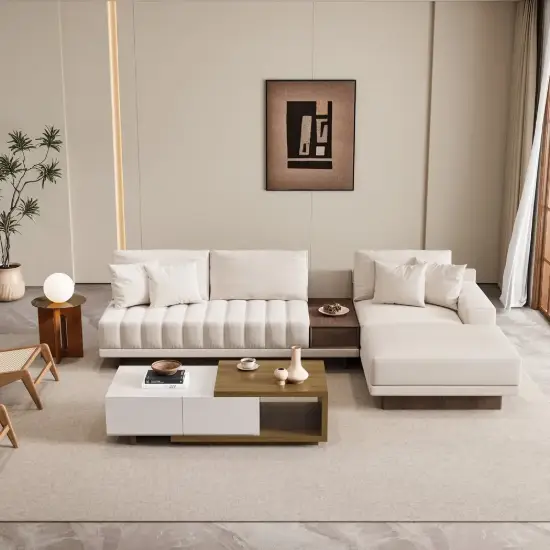 Picture of Vewal Modular Fabric Sectional Sofa Set with Walnut Coffee Table