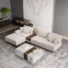 Vewal Modular Fabric Sectional Sofa Set with Wood Block Coffee Table