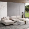 Vewal Modular Fabric Sectional Sofa Set with Wood Block Coffee Table