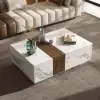 Vewal Modular Fabric Sectional Sofa Set with Wood Block Coffee Table