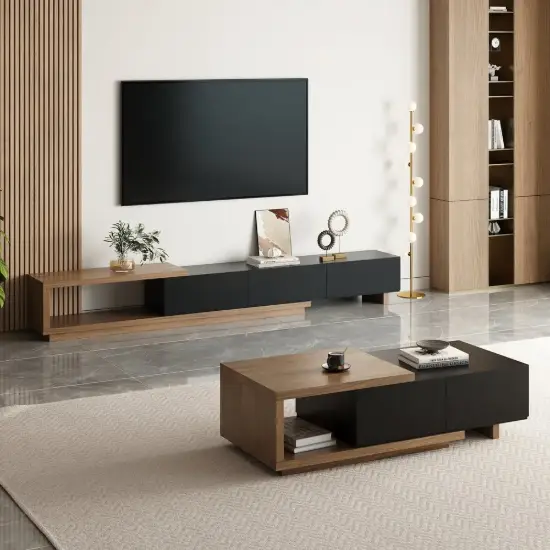 Quoint Extendable TV Stand & Coffee Table Set – Black