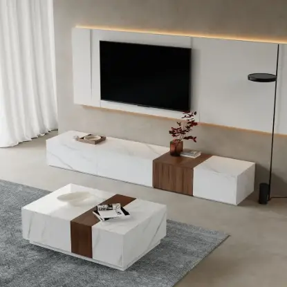 Picture of Vewal Wood Block TV Stand & Coffee Table Set