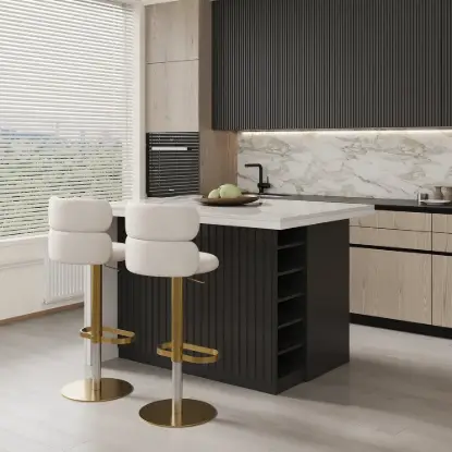 Picture of Modern 180 cm Glossy Sintered Stone Kitchen Island with Storage, Black