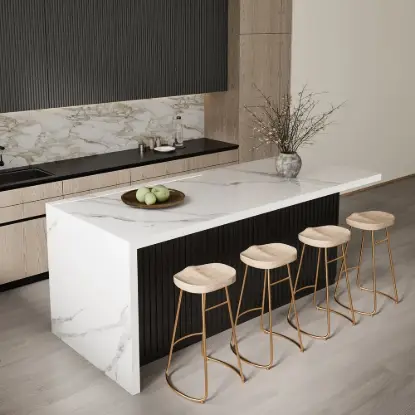 Picture of Modern 183 cm Glossy Sintered Stone Kitchen Island with Storage, White & Black