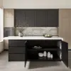 Modern 183 cm Glossy Sintered Stone Kitchen Island with Storage, White & Black