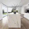 Modern 183 cm Glossy Sintered Stone Kitchen Island with Storage, White