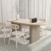 Japandi Oval Extendable Whitewash Dining Table & 4 Wood Rattan Dining Chairs Set