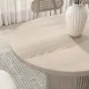 Japandi Oval Extendable Whitewash Dining Table & 4 Wood Rattan Dining Chairs Set