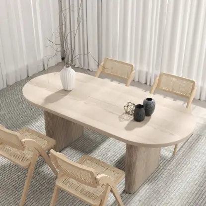 Picture of Japandi 1600mm-2000mm Oval Extendable Whitewash Dining Table & 4 Chairs Solid Wood Set