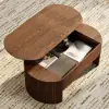 Modern 1194 mm Walnut Oval Fluted Coffee Table with Lift-top