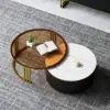 Grovyn 700mm-800mm Round Sintered Stone Glass Nesting Coffee Table Set