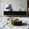 Grovyn 700mm-800mm Round Sintered Stone Glass Nesting Coffee Table Set
